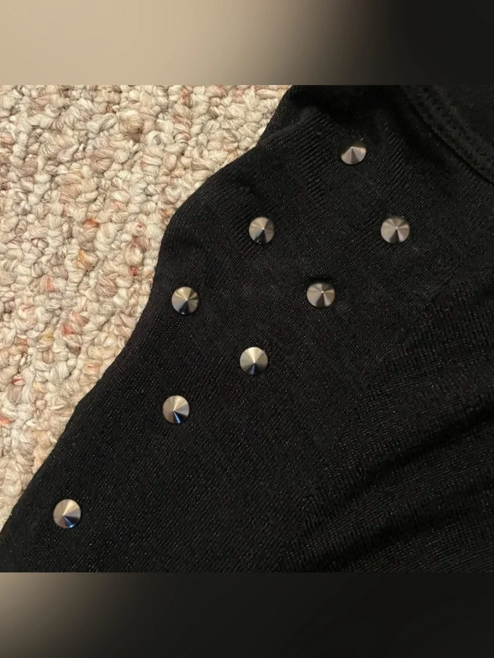 Forever 21 Black Long-Sleeve Studded Shoulder Tee